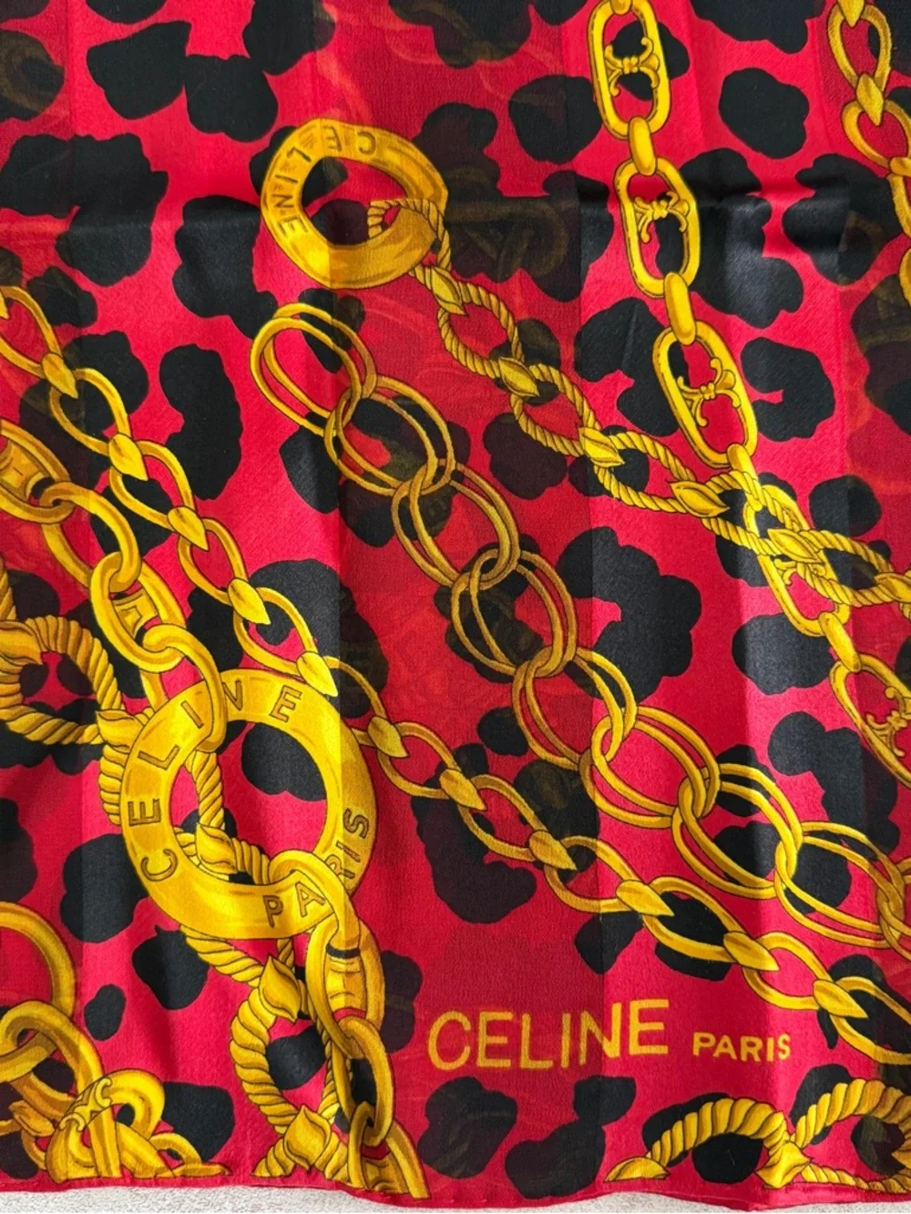Celine Red & Black Leopard Chain Silk Scarf - Picture 7 of 7